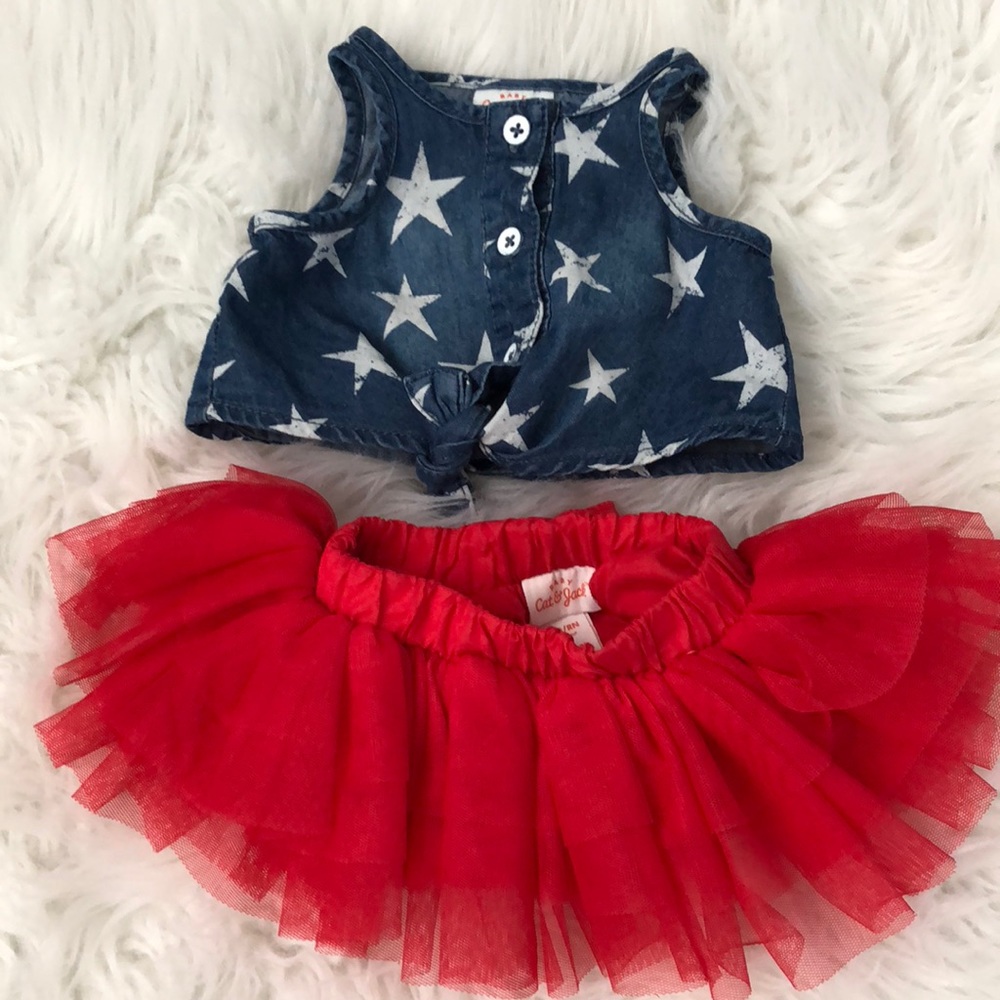 Cat & Jack Denim Star too and Red Tulle Tutu Skirt